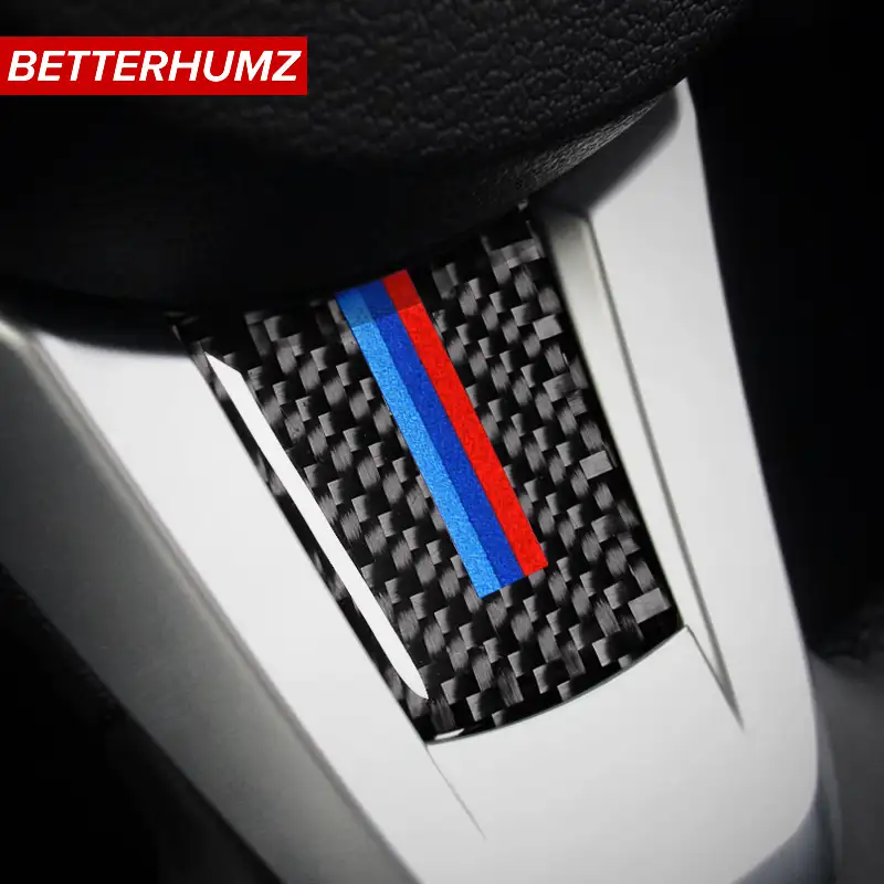 Stiker Serat Karbon Suku Cadang Mobil, Dekorasi Interior, Penutup Roda Kemudi, Emblem Garis M untuk BMW Z4 E89 2009-2015