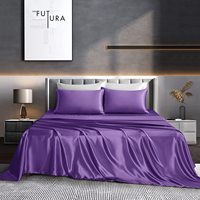Parure de lit 4 pièces en microfibre satinée soyeuse, unie, douce et lisse, taille Queen, vente en gros