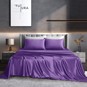 Bán Buôn Đồng Bằng Nhuộm Mềm Mịn Nữ Hoàng 4 Mảnh Sợi Nhỏ Mượt <span class=keywords><strong>Satin</strong></span> Giường Bộ Đồ Giường Tấm Bộ - Product Image 2