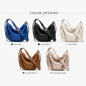 Bolso de Hombro Media Luna para Mujer, de Cuero Azul, Estructurado, con Correa Ajustable y Hebilla Metálica, para Uso Diario - Product Image 6
