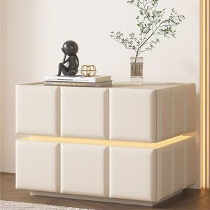 Table de chevet double couche en bois massif avec tiroirs de rangement pour chambre à coucher, design moderne et simple, style luxe léger - Product Image 2