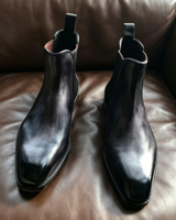 Bottes Chelsea Goodyear pour hommes en cuir de veau, style britannique, faites à la main, à bout carré, pour tenue formelle