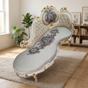 Juego de Sofás de Madera de Teca Hechos a Mano en Color Blanco Dorado Antiguo, Estilo Europeo, Modular, de Madera Sólida para Sala de Estar, con Relleno de Espuma - Product Image 3