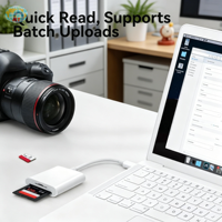 Lector de Tarjetas OTG Multi-Puerto Tipo-C / 8 Pines, Compatible con Tarjetas TF/SD para Teléfonos Android, Tabletas, Laptops y Cámaras