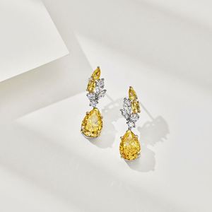 Dylam Luxurious Design S925 <b>Silver</b> Dichroic Plating Marquise Leaf Shape Clear Yellow 3ct 8A Cubic Zirconia Dangle <b>Stud</b> Earrings - Product Image 6