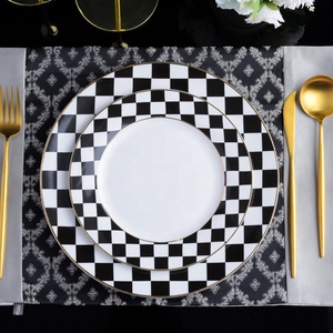 Vintage Porcelain 8inch 10inch Black Plates Ceramic Flat Dinner Plates Custom logo Porcelain <strong>Dinnerware</strong> <strong>Set</strong> for Resstaurant - Product Image 5