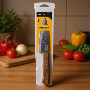 Coltello da Chef Pretul 8 Pollici con Lama in Acciaio Damascato e Manico in Legno d'Ulivo, Coltello da Cucina di Alta Qualità per Carne - Product Image 2