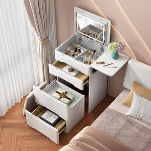 Tocador de Dormitorio Moderno y Minimalista al por Mayor, con Espejo LED Plegable, Pequeño Mueble de Almacenamiento y Silla a Juego para Maquillaje - Product Image 1