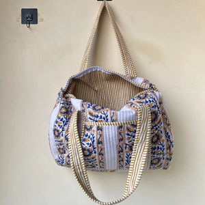 Bolsa de Viaje Acolchada de Alta Calidad, Diseño de Bloques Estampados, Gran Capacidad, para Picnic, Compras, Deportes, Fin de Semana, Yoga, Playa - Product Image 1