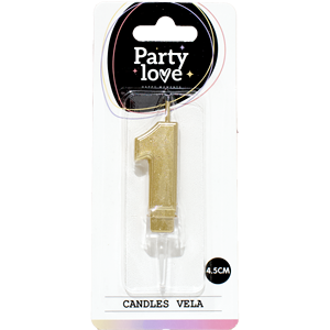 Party Love Gold Number <b>1</b> <b>Candle</b> 4.5Cm Birthday Cake Decoration - Product Image 1