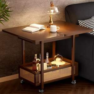 Solid Wood Mobile <b>Coffee</b> <b>Table</b> With Storage Shelf And <b>Wheels</b> For Living Room Sofa Side Cabinet - Product Image 3