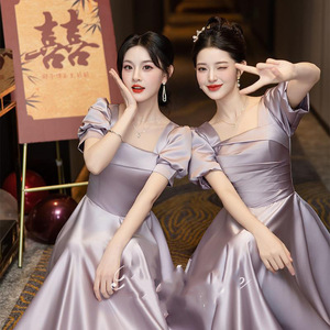 Bridesmaid Dresses Purple Satin A-Line Sweetheart Neckline Natural Waist Long Gown For Wedding Party Adult Wear - Product Image 3