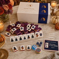Coffret Cadeau Mahjong Américain d'Halloween, Acrylique Trois Couches, Tuiles Thème Maison Hantée, Sorcière, Chat, Monstre, 168 Tuiles, Vente en Gros