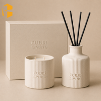 FUBEI LIVING Pot en céramique cannelé avec diffuseur à bâtonnets, coffret cadeau d'aromathérapie pour l'inauguration de maison, décoration de luxe pour la maison, pots à bougies
