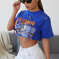 T-shirt 2025 coton personnalisé Top Crop Tendance imprimé graphique hauts déchirés pour femmes