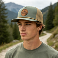Casquette de sport d'extérieur respirante et imperméable à 5 panneaux, séchage rapide, avec logo en cuir rond et trous laser, idéale pour le golf