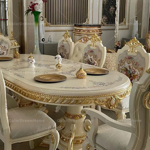 Bộ bàn ăn và ghế gỗ hình chữ nhật 8 chỗ ngồi, kiểu cổ điển châu Âu sang trọng - Product Image 4