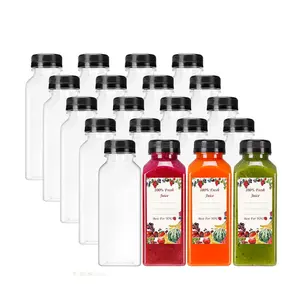 Empty Pet Square Juicer Containers Beverage Bottle for Tea Drink Bpa Free Clear Juice Plastic Disposable Sale 8 12 16 Oz 350 Ml