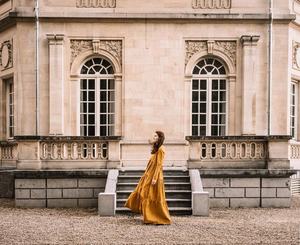 Beautiful Romantic Boho Chic <b>Maxi</b> <b>Dress</b> Loose Fit <b>Linen</b> with Long Sleeves Solid Pattern Caftan Gown for Any Occasion - Product Image 4