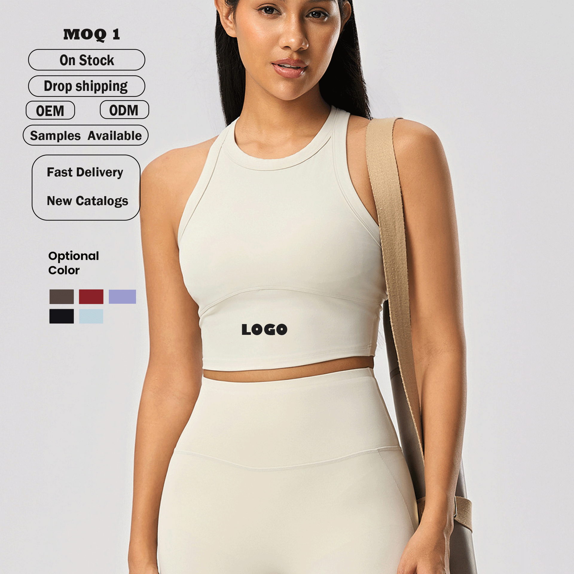 Custom Logo Ladies Fitness Yoga Workout Round Neck Sleeveless Crop Tops With Pads Women Nylon Soft Sports Gym Crop Tank Tops