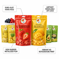 Sachet Doypack Personnalisé pour Fruits Lyophilisés avec Trou de Suspension, Fermeture Zip Refermable, en Feuille Alimentaire, pour Snacks, Vente en Gros