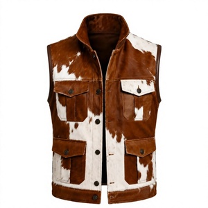 Gilet en cuir de vachette pour homme, gilet utilitaire western en cuir à poils, style ranch imprimé vache - Product Image 2