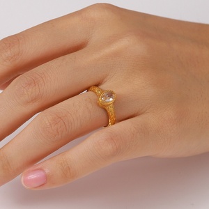 High Quality Jewelry Gold Plated Open <b>Ring</b> <b>Adjustable</b> <b>Size</b> Stainless Steel Natural Stone Women <b>Rings</b> - Product Image 1