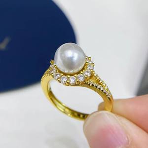 10574DIY Pearl Accessories S925 <b>Silver</b> <b>Ring</b> Empty Set <b>Snake</b> Edition 6-9mm Round <b>Silver</b> Jewelry Set - Product Image 3