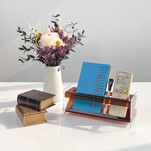 Organisateur de magazines en acrylique 24x10x10cm, support de rangement de bureau ambre et brun foncé pour la décoration de la maison - Product Image 1