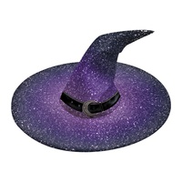 Sombrero de Bruja de Algodón con Estampado de Telaraña y Cielo Estrellado Morado para Cosplay de Halloween, Sombrero Puntiagudo de Mago Divertido con Bordado 3D para Fiesta Digital