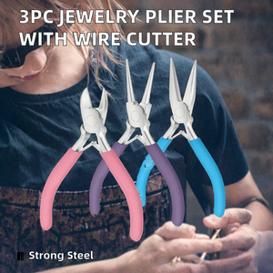 3pcs outils de fabrication de bijoux en acier de qualité industrielle manche en plastique coupe-fil aiguille/chaîne/pince à bec rond coupe métrique OEM - Product Image 2