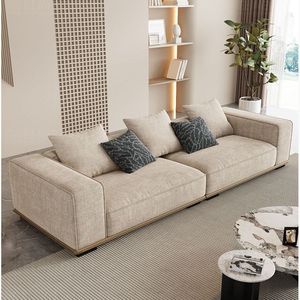 Minimalist Modern Horizon <b>Sofa</b> Cotton Linen Fabric Straight Line Design Living Room Furniture - Product Image 1