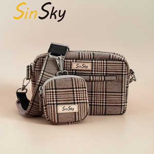 SinSky tas jalan anjing Tweed kustom dengan kantong makanan Pup kotak-kotak tas jalan anjing selempang bundel - Product Image 1