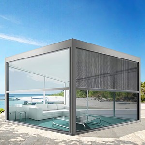 Pergola à lames en aluminium avec store motorisé coupe-vent, gazebo résistant aux intempéries à commande à distance pour villa, terrasse et jardin - Product Image 1