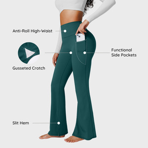Vractivewholesale Leggings évasés à taille haute avec poches latérales, <span class=keywords><strong>pantalon</strong></span> de yoga pour femmes, <span class=keywords><strong>pantalon</strong></span> de jogging à jambes larges, sport uni, écologique - Product Image 1