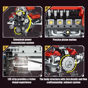 Kaiyu K96203 2025 tecnico motorizzato V8 auto parte modello di <span class=keywords><strong>motore</strong></span> con assemblaggio leggero mattoncini giocattolo regalo per bambini - Product Image 3