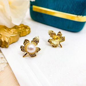 Accesorios de Plata S925 para DIY, Bandeja Vacía para Perlas con Cuentas Redondas de 5-6mm y Hoja de Arce para Hacer Pendientes de Moda-20980 - Product Image 3