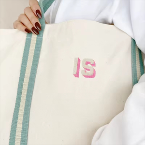 Sac fourre-tout en <span class=keywords><strong>toile</strong></span> réutilisable personnalisé avec logo brodé, initiales et nom, pour boutique, vente au détail, produits artisanaux - Product Image 6