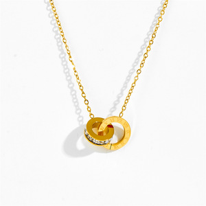 Set di Orecchini e Collana MW Fashion in Acciaio Inossidabile 316L con Zirconi, Orecchini Doppi Romani e Collana Placcati Oro 18k, Gioielli Antiossidanti - Product Image 4