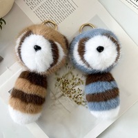 Porte-clés en peluche douce en forme de petit raton laveur et de panda à longue queue en vraie fourrure de lapin Rex, modèle 3D, accessoire de marque EASYA