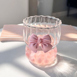 Taza de Agua de Vidrio con Lazo Rosa, Taza de Vidrio con Diseño de Dibujos Animados, Taza de Café con Rayas y Dibujos, Taza para Té de Frutas, Limonada, Regalo para Niñas - Product Image 3