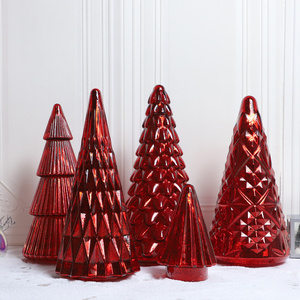 Vente en gros verre soufflé pomme de pin unique verre soufflé à la main sapin de Noël avec lumières LED - Product Image 1