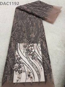 Tela de encaje de tul lila con cuentas y lentejuelas bonitas telas de encaje de malla para vestido de novia - Product Image 3