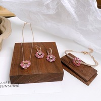 Série Tournesol Rose : Boucles d'oreilles, Bracelet et Collier en Cristal