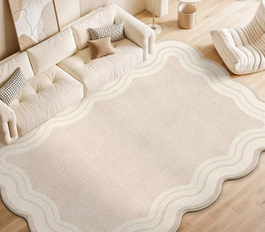 Tapis de salon crème couleur unie 2025 Nouveau modèle sans lavage, imperméable, anti-salissure, tapis de sol irrégulier de forme spéciale - Product Image 1