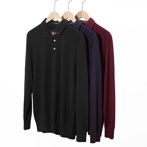 380 grammes de haute qualité pour hommes 100% <span class=keywords><strong>laine</strong></span> mérinos tricoté 14GG pull à col <span class=keywords><strong>polo</strong></span> vente en gros de <span class=keywords><strong>polo</strong></span> à manches longues avec logo personnalisé - Product Image 1