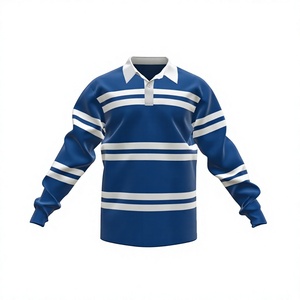 Camiseta de Rugby a Rayas para Hombre, Manga Larga, Cuello Camisero, Transpirable, de Poliéster, para Deporte, Todas las Temporadas, Corte Regular - Product Image 2
