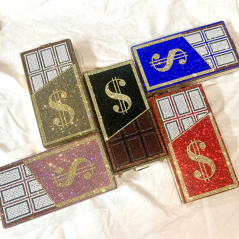 Рождественские подарки, шоколадная музыкальная вечерняя сумочка, роскошный женский кошелек, вечерняя ручная сумка, блестящий клатч для денег со стразами