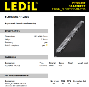 Lentes LED PMMA LEDils F14344_FLORENCE-1R-ZT25, Conjuntos de Lentes Rectangulares, Tira de Lentes Transparente, Adhesivo Asimétrico, Alta Transmitancia - Product Image 2