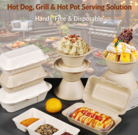 Boîte alimentaire longue jetable en bagasse avec couvercle, compatible micro-ondes, pour hot-dogs, croissants et repas de camping